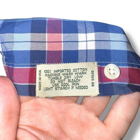 Gitman Brothers Blue Plaid Made in USA S/S Button Down Shirt XL - Picture 7 of 8